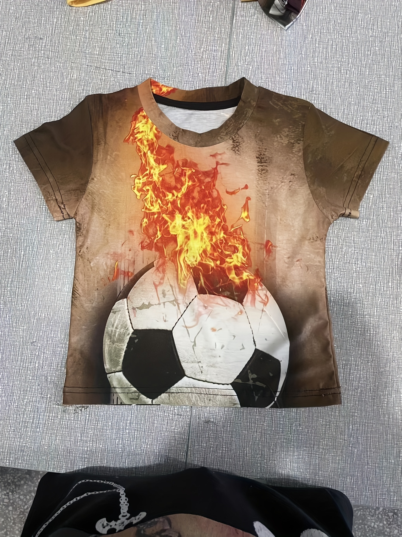 Fire Soccer Football 3D Print Summer Children's O-Neck T-shirt
