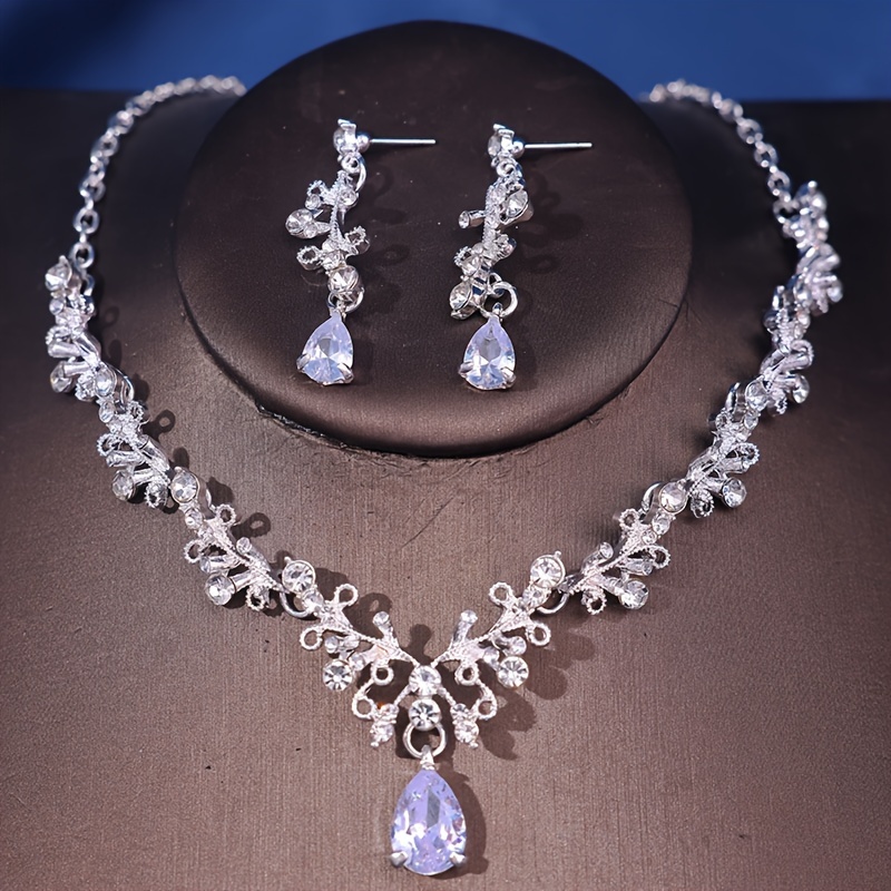 women jewelry accessories set including high end rhinestone necklace and earrings bridal wedding accessories princess birthday gifts