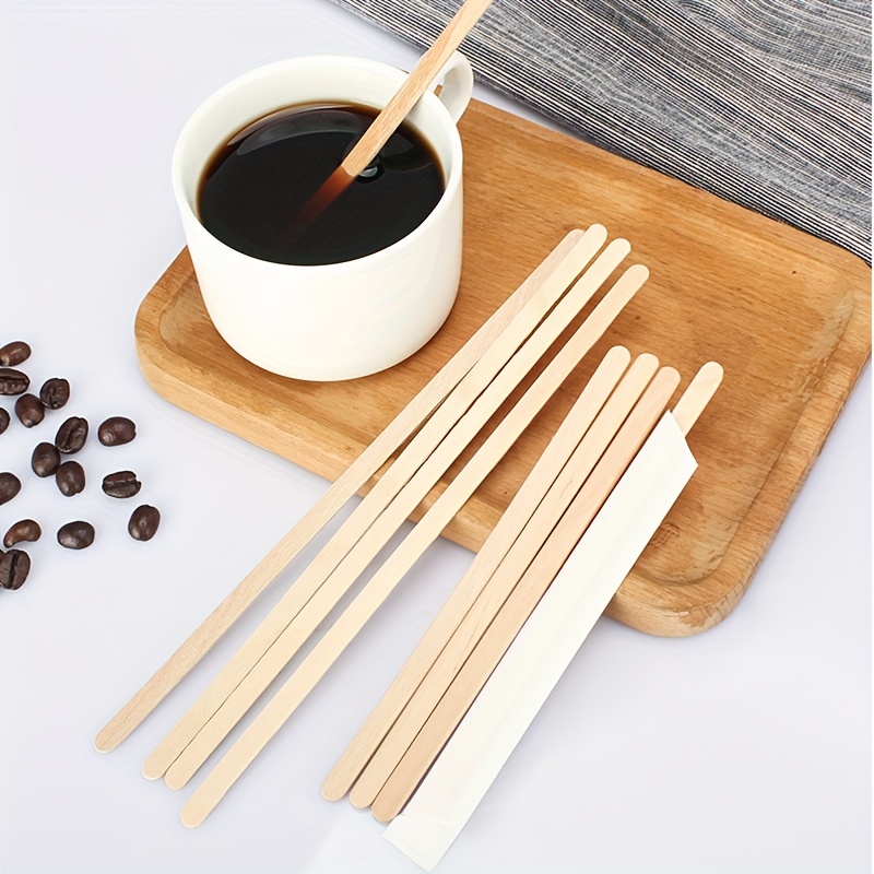100 Pcs Disposable Stirring Sticks Natural Wooden Tea Coffee