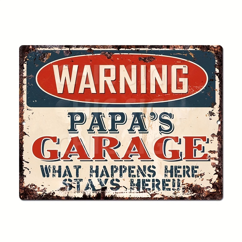 

1pc Warning Papa's Garage Tin Sign Chic Logo Vintage Rustic Sheet Metal Shop Home Men's Cave Decor Fun Gift 30x20cm