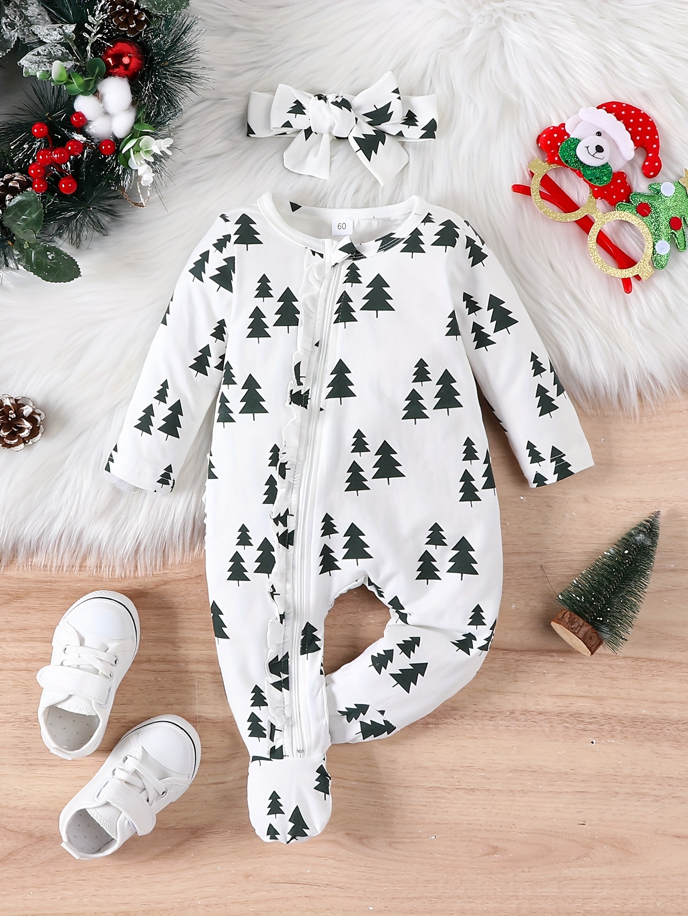 Christmas Deer Embroidered Red Striped Baby Boy/Girl Long-sleeve Cotton Jumpsuit