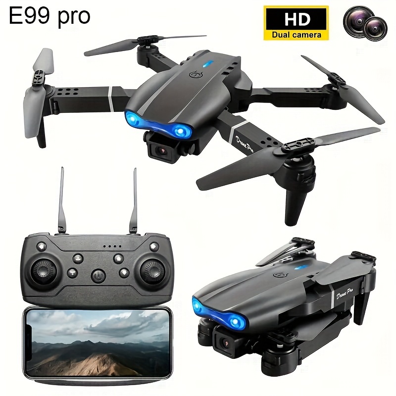 UAV E99 Pro avec caméra HD, connexion WiFi, application téléphonique FPV  HD, double pliage RC Quadcopter, maintien d'altitude, télécommande à une  touche pour hommes, cadeau intérieur extérieur, drone abordable,  hélicoptère RC 
