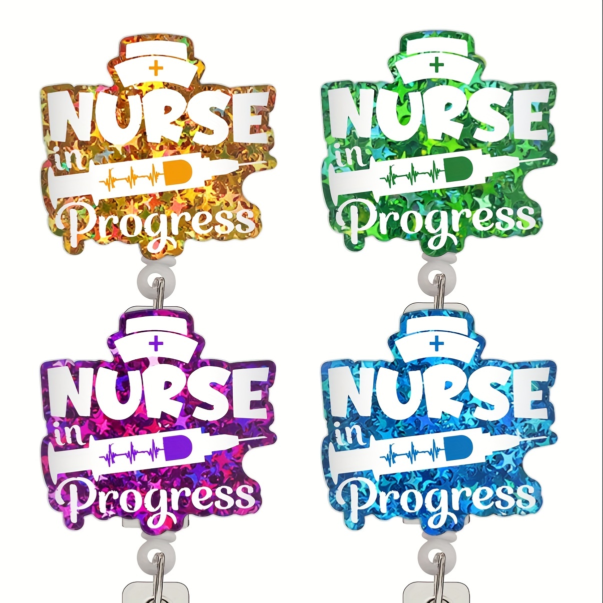 Nurse Black Retractable Glitter Badge Reel, Rotating Belt Clip, Nurse Doctor Office Social Worker Day Shift Problem Night Shift Gift,Temu