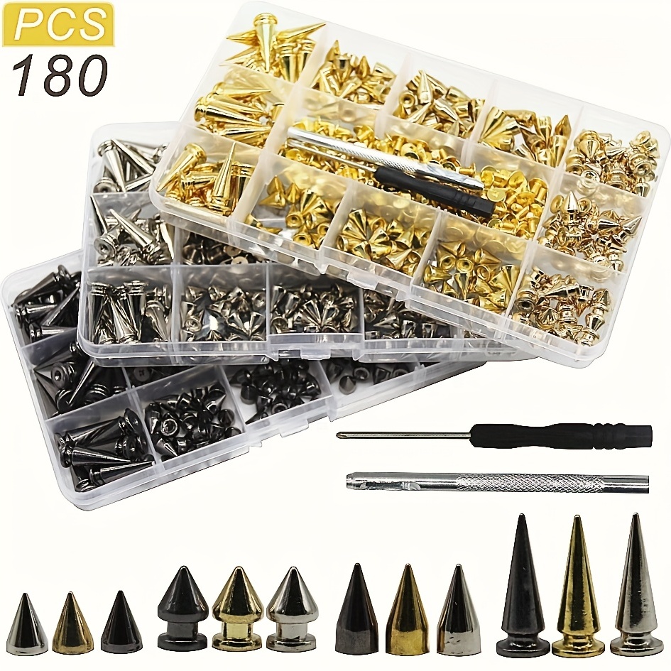 180 Sets Multiple Size Cone Spikes for Clothing Silver Color Screw, Studs  and Spikes for DIY Leathercraft Decoration Punk Rock Style, Dog Collars