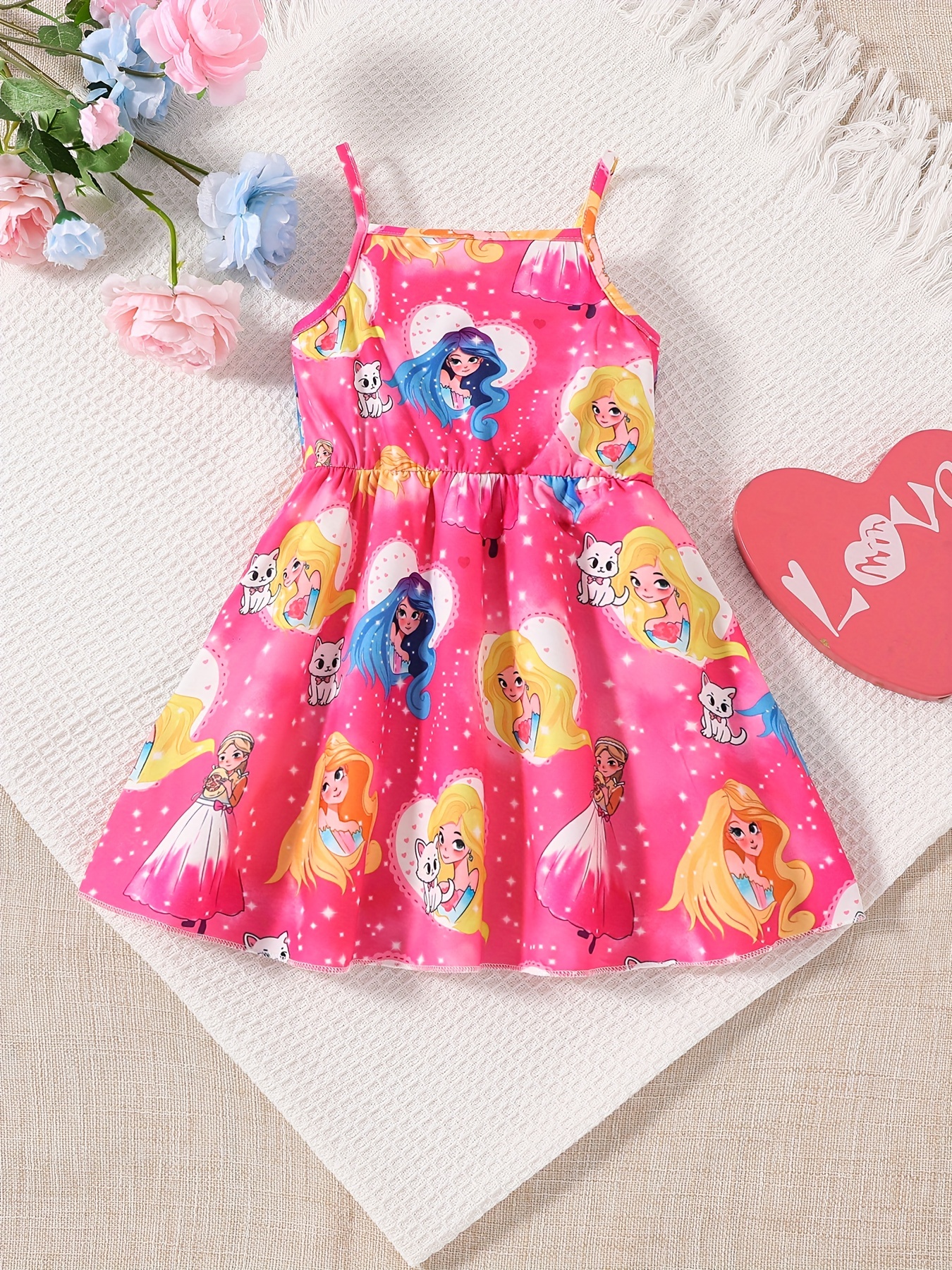 Baby Girls Cute Cartoon Print Pleated Dress Princess Dresses