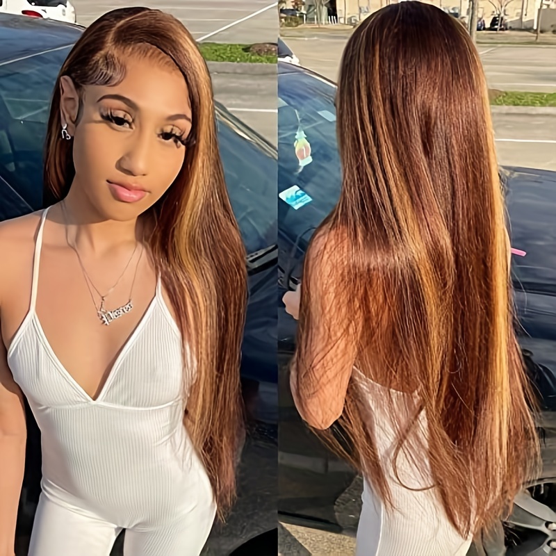 180 Density Straight Lace Front Wigs Human Hair 4x4 Lace Closure Wigs With Baby Hair Highlight 4 27 Colored Honey Blonde Straight Lace Front Wigs Human Hair Wigs For Women 16 40 Inch