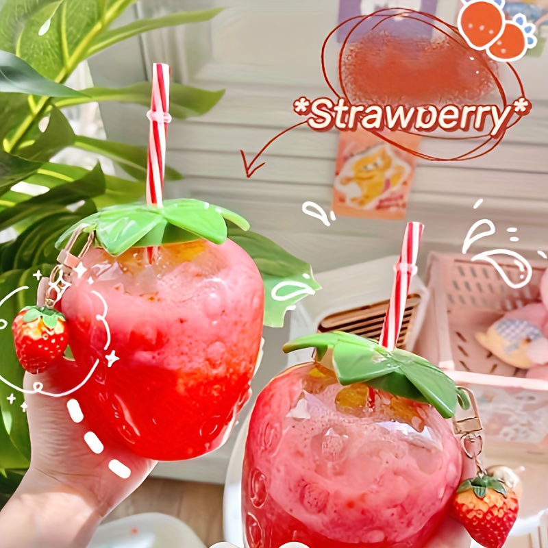 

1pc Cute Transparent Strawberry Tumbler With Lid And Straw Kawaii Strawberry Cup Milk Tea Cup Fruit Cup Portable Cup Party Drinkware
