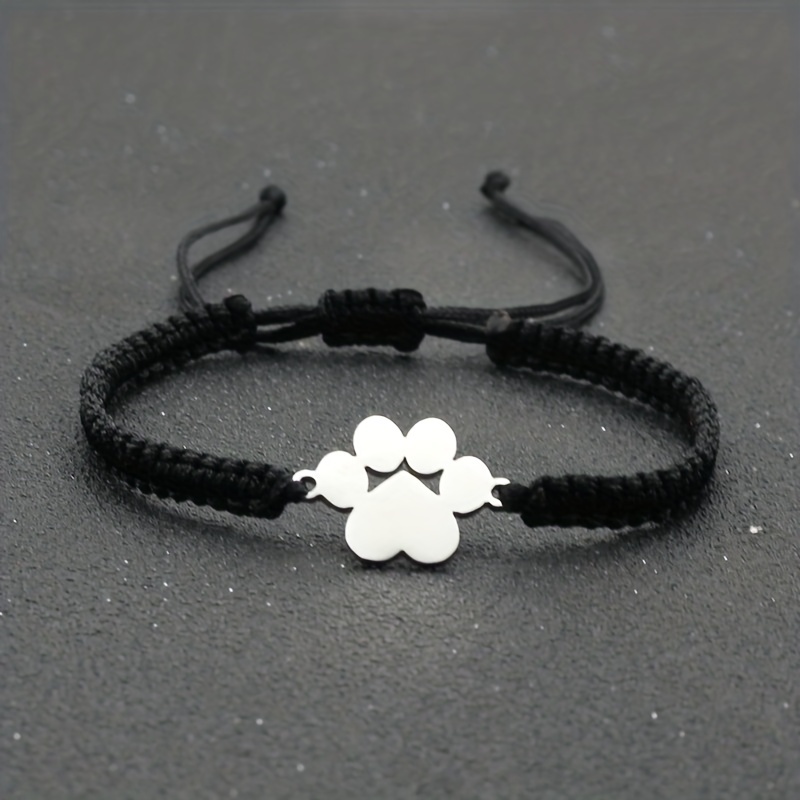

Braided Adjustable Bracelet For Men, Trendy Simple Stainless Steel Dog Paw Bracelet For Men