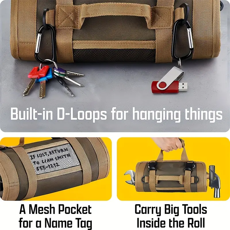 1pc Multi Purpose Roll Up Tool Bag Heavy Duty Roll Up Tool Bag Organizer  Portable Roll Up Tool Bag Hanging Tool Zipper Carrier Tote Car Camping Gear  For Mechanic Electrician Hobbyist 
