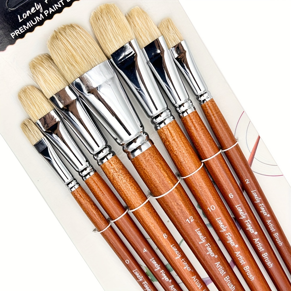 7pcs Premium Hog Bristle Filbert Paint Brushes Set, 100% Natural Chungking  Hog Bristle, Professional Long Handled Artist Brushes For Acrylic And Oil P