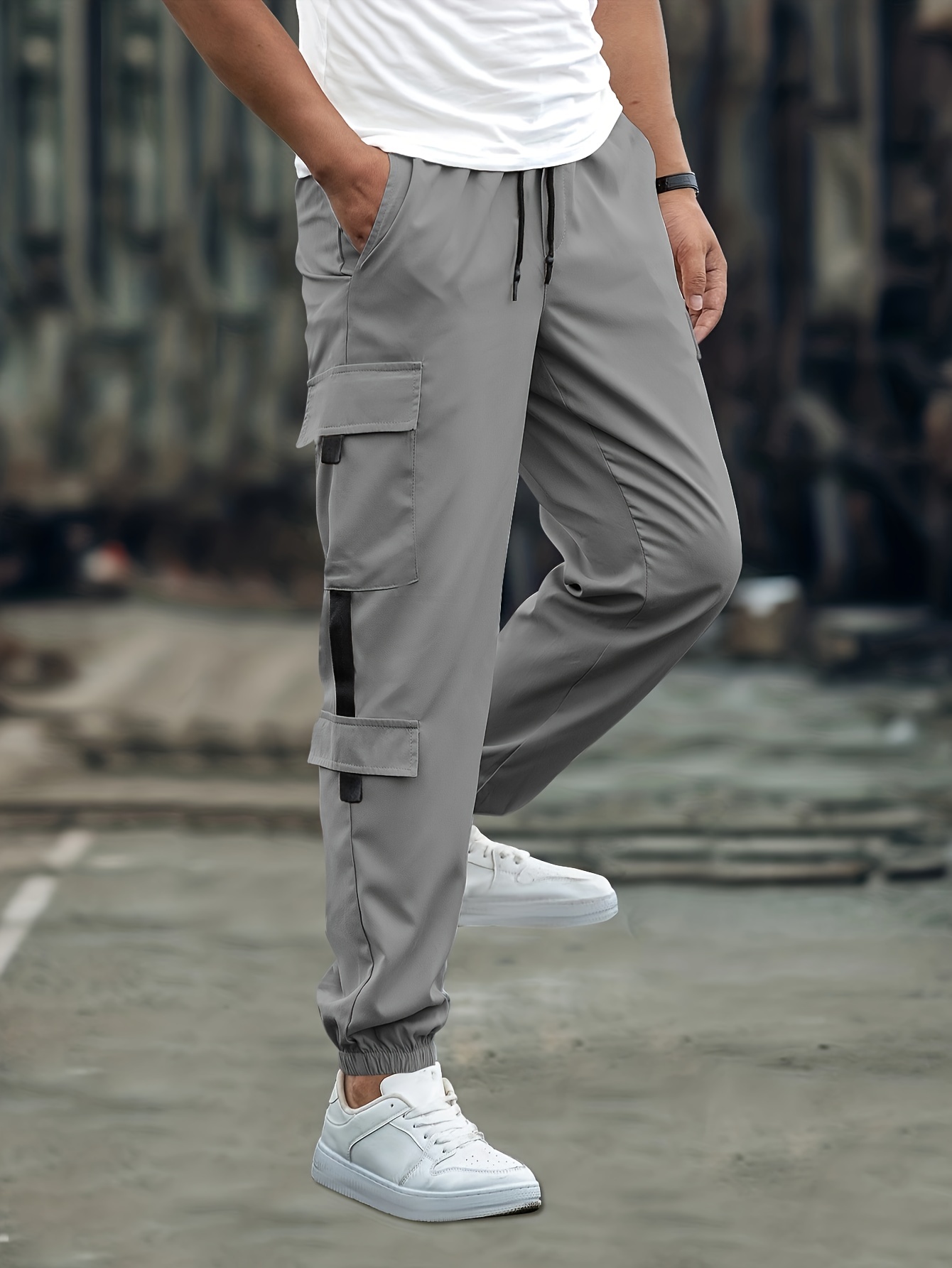 Pantalones Cargo Slim Fit Moda Cordón Hombre Pantalones - Temu