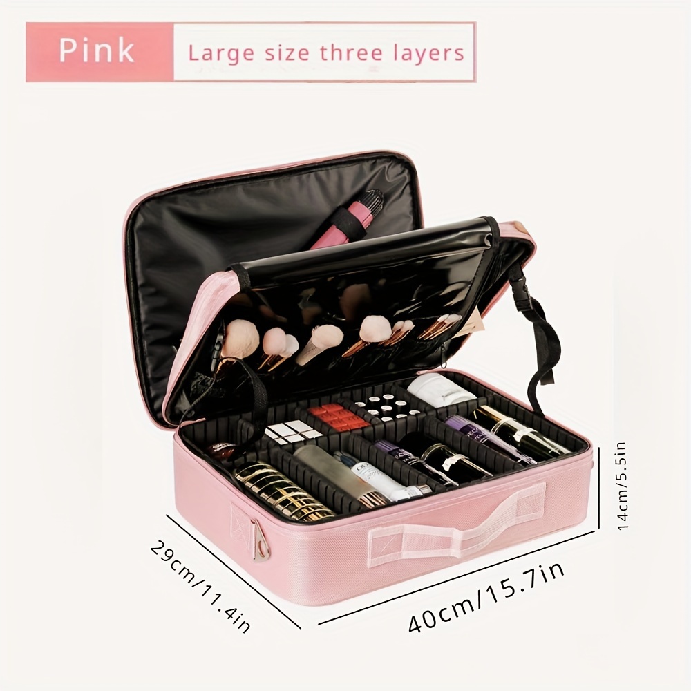 1pc,Makeup Cosmetic Storage Case,Cosmetic Organiser Bag Waterproof Storage  Case,Professional Make Up Train Case Cosmetic Box Portable Travel Artist  Storage Bag Brushes Bag Toiletry Organiser Tool With Adjustable  Dividers,Travel Storage Partition