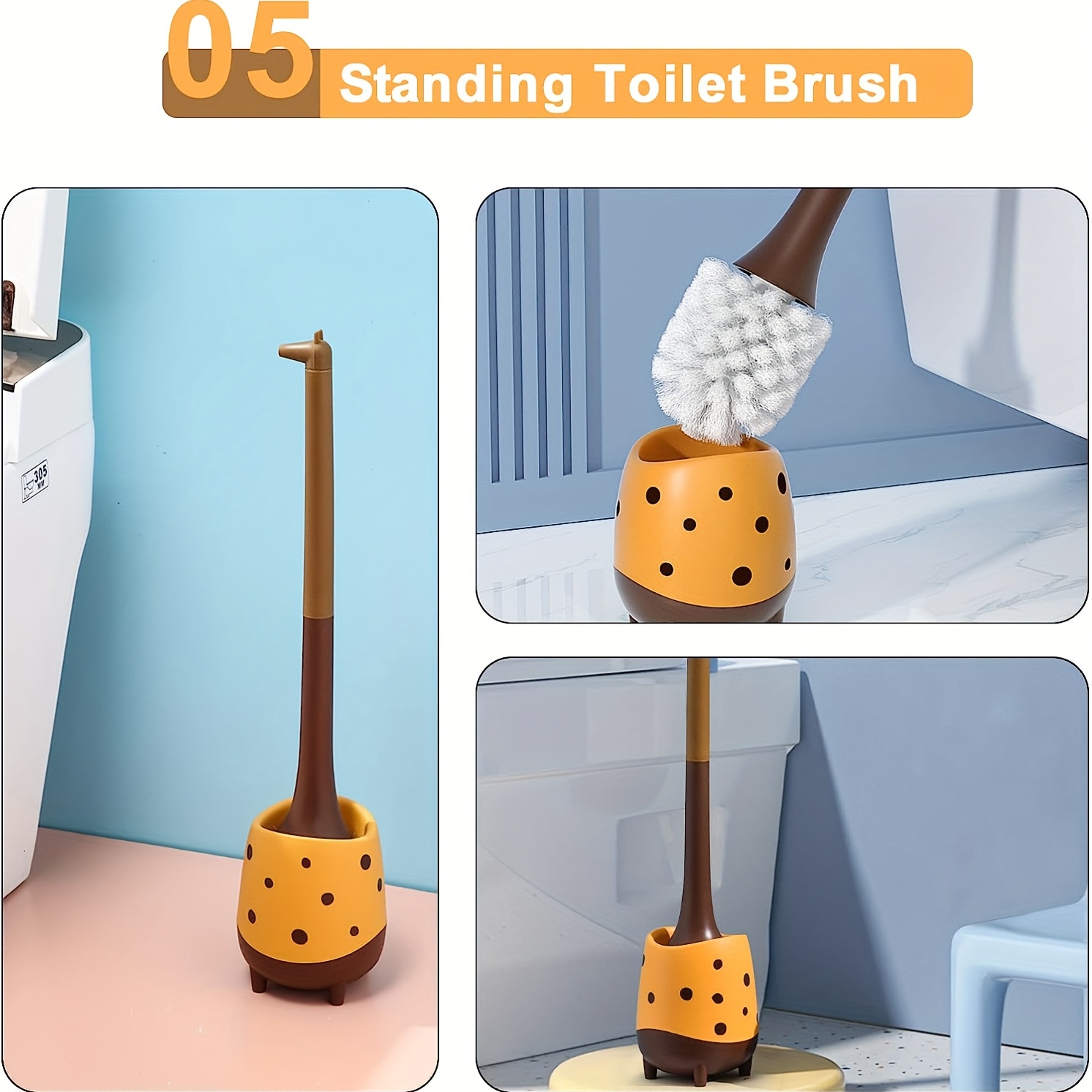 1pc Plastic Toilet Brush, Cute Cartoon Design Toilet Cleaning Brush With  Base For Bathroom