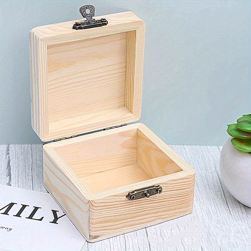 Caja de madera sin terminar, pequeñas cajas de regalo de madera con tapas,  pequeña caja de madera para pintar, cajas de joyería de madera y caja de