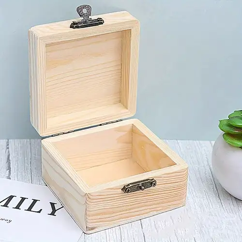 Caja de madera grande con tapa con bisagras Caja de recuerdos de