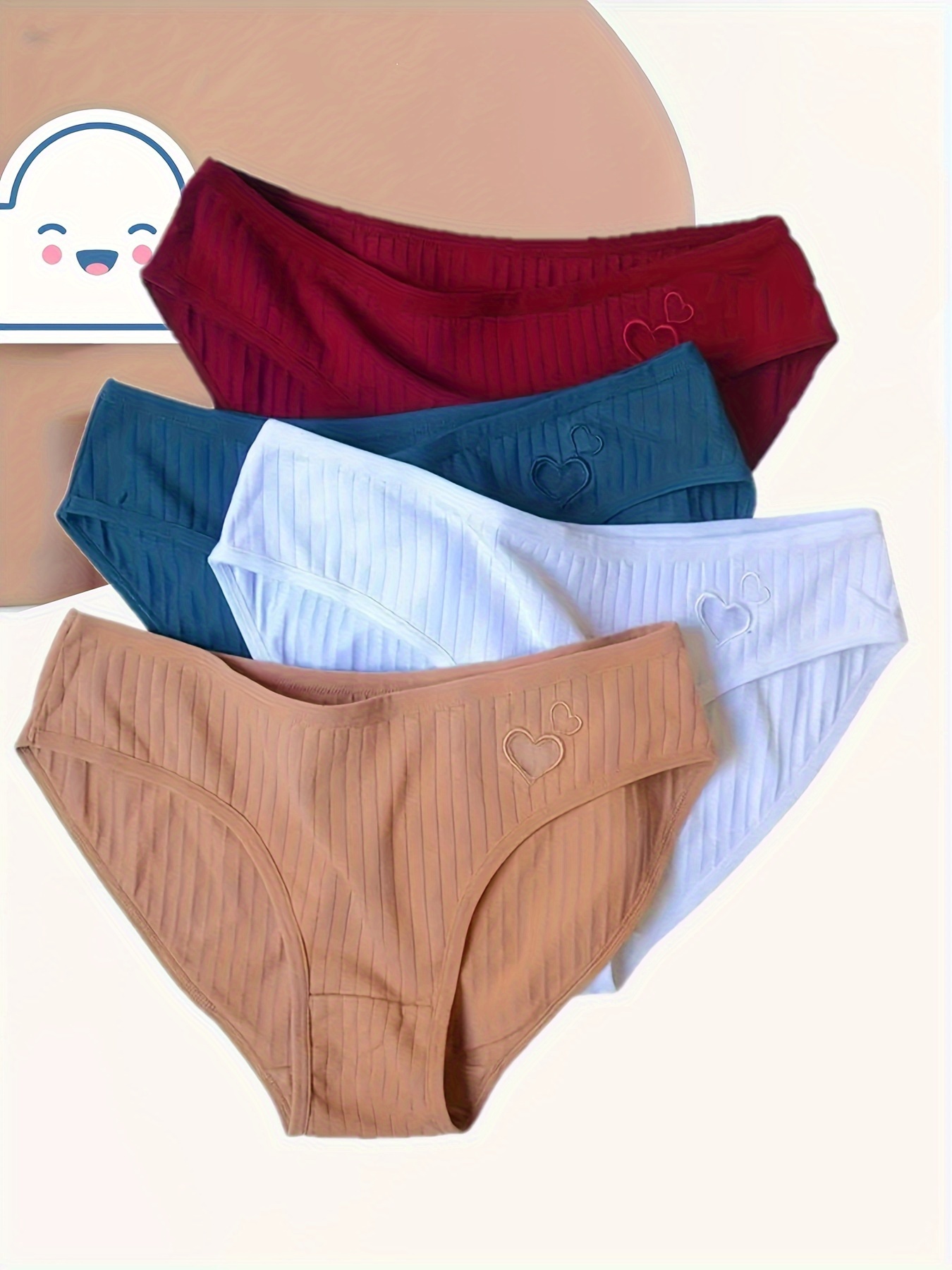 4pcs Heart Print Briefs, Comfy & Breathable Stretchy Intimates Panties,  Women's Lingerie & Underwear
