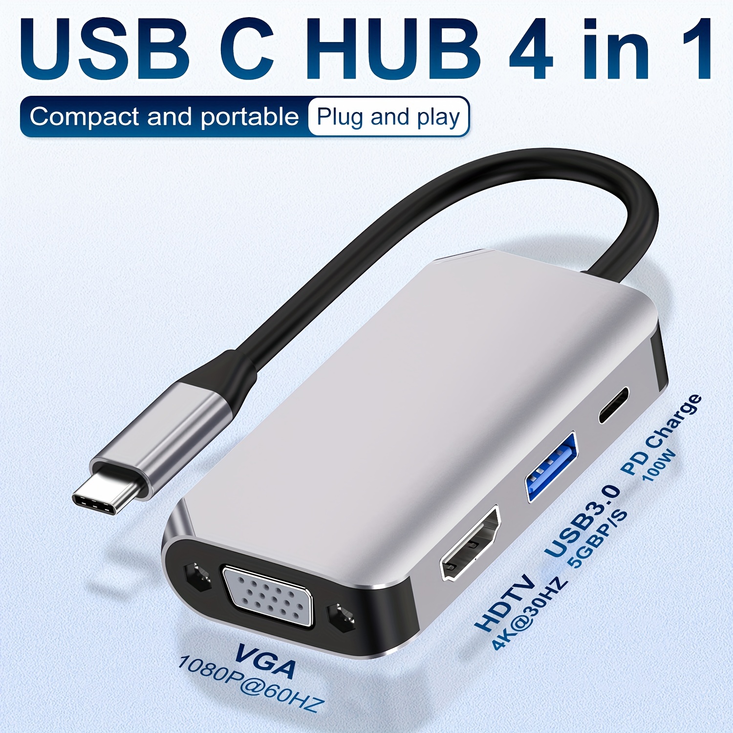 Adaptador USB-C 4 en 1 HDMI - VGA - USB3.0 - USB-C 87W