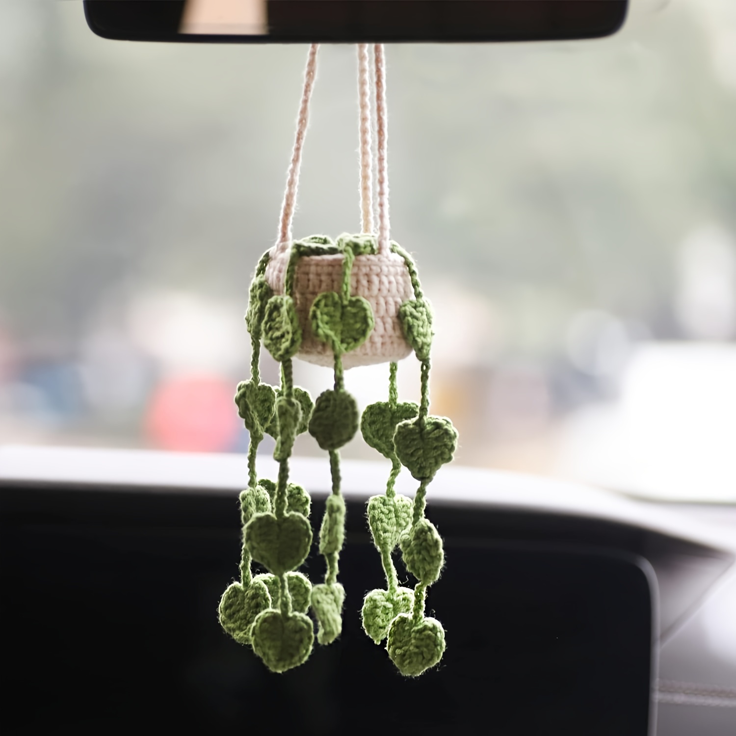 Cute Potted Plants Crochet Car Mirror Hanging Accessories Cute Car  Accessories For Women Men Handmade Knitted Rear View Mirror Accessories