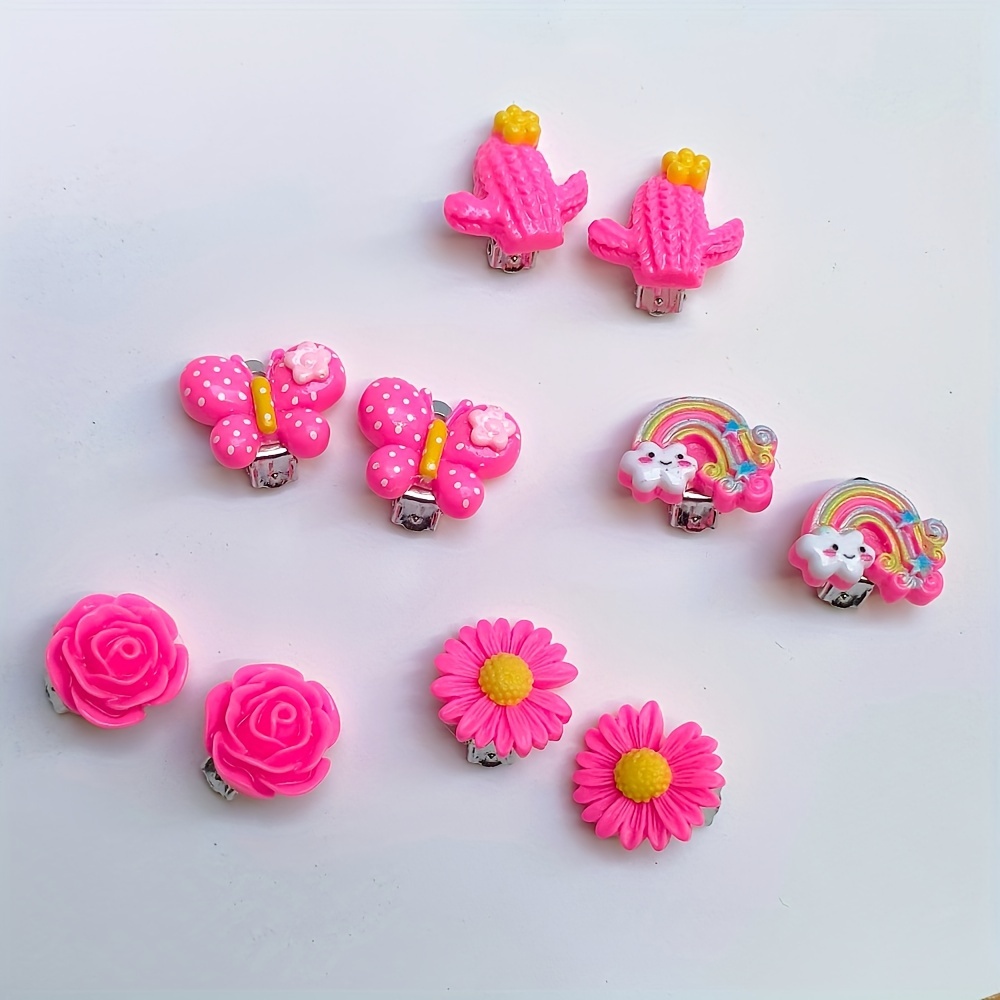 5 Pairs Set Of Cute Ear Clips No Piercing Earrings Princess Earring Set ' Flower Animal Ear Clips Ear Jewelry