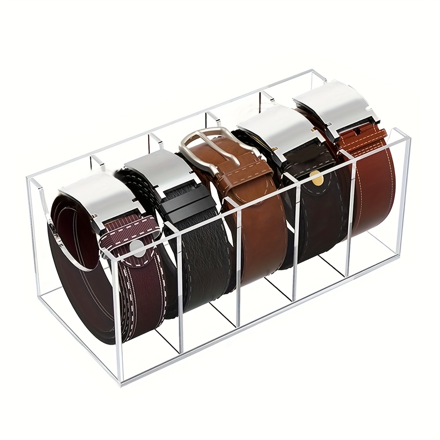 5/8/11 Compartments Acrylic Belt Organizer, Acrylic Belt Container Storage  Holder, Clear Belt Display Box