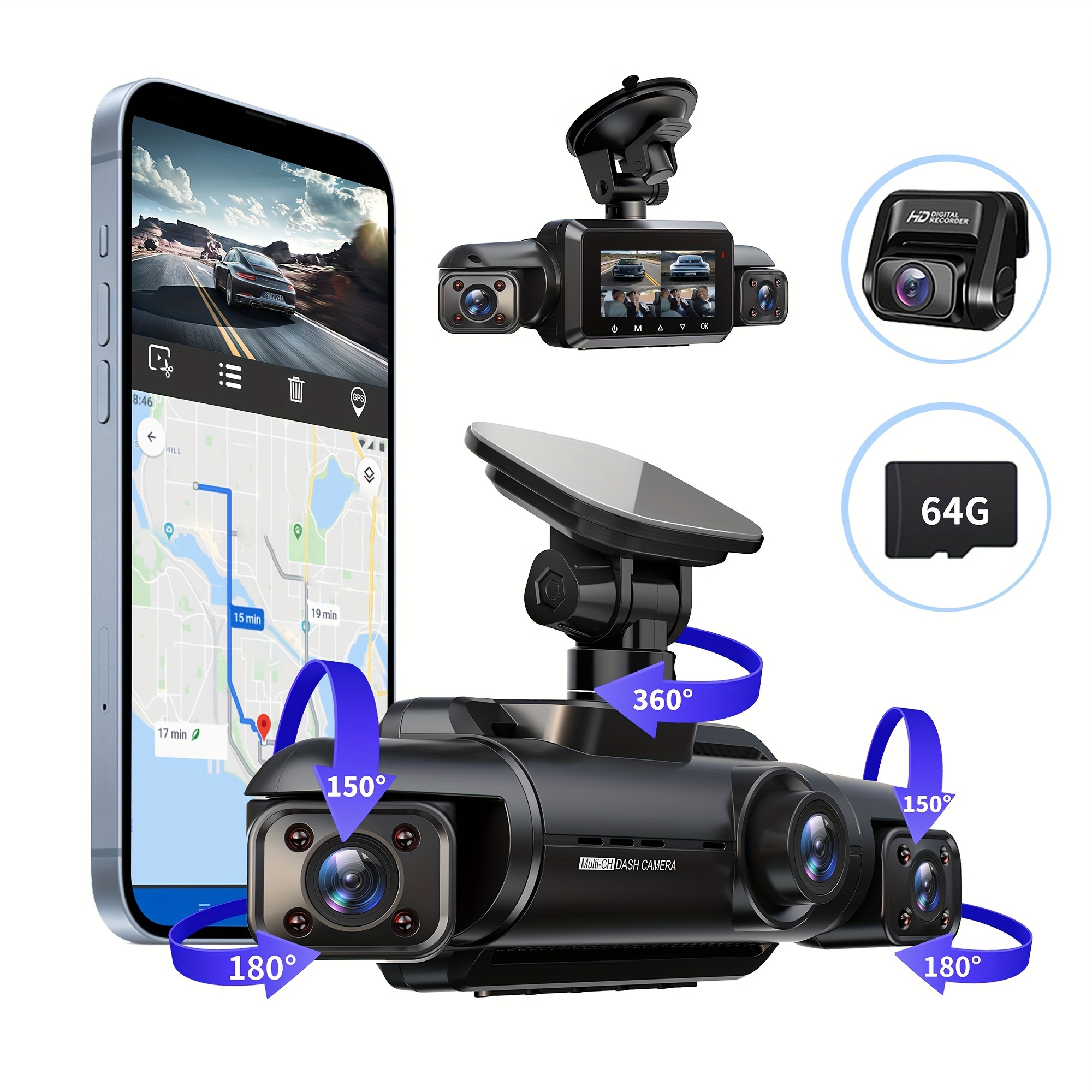 Caméra de voiture double WIFI Mini - avant 1080P + arrière 1440P prise en  charge 256 Go + mode de stationnement 24h/24 et 7j/7