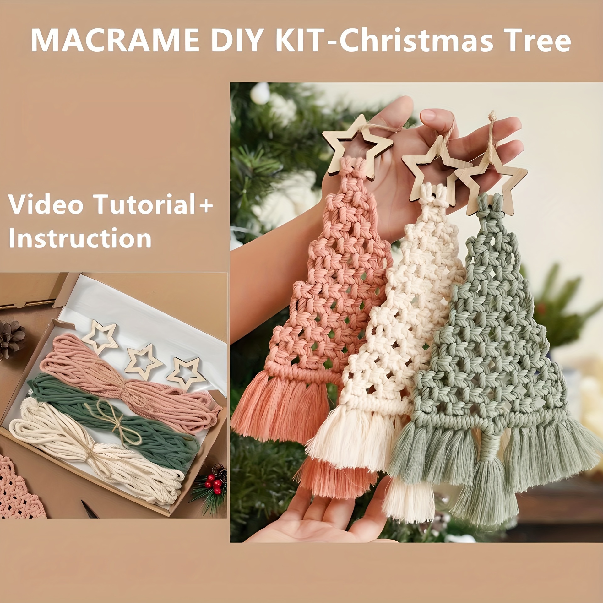 

3pcs/set Macrame Christmas Tree Diy Kit, Christmas Gift Knitting Craft Kit Is Suitable For Beginners Perfect Gift For Friends And Family