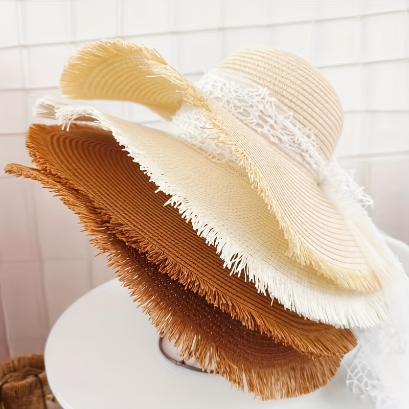 Gran Sombrero Elegante Ala Ancha Sombrero Paja Plegable Lazo - Temu