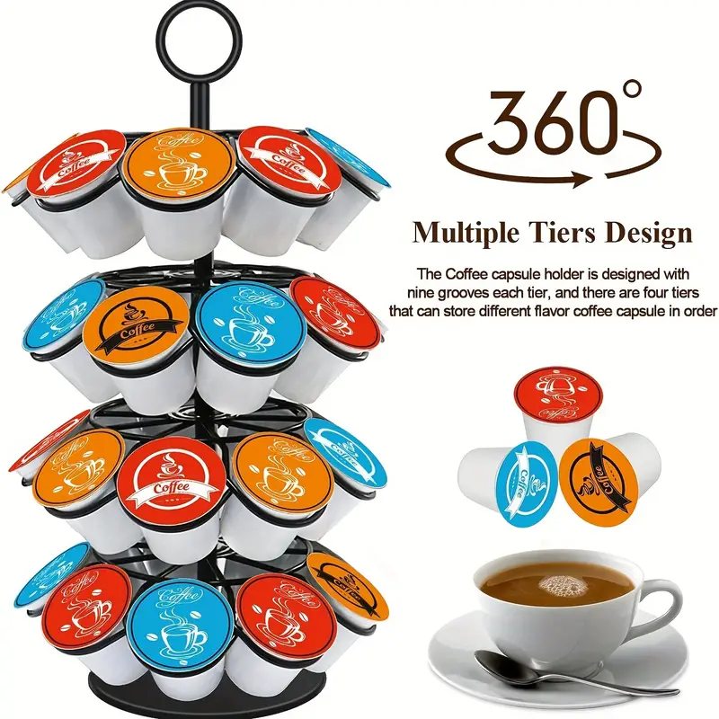 1pc Coffee Pod Holder, Coffee Pod Storage Compatible With K-Cups(36 Pods),  Kitchen Detachable Coffee Pod Organizer For Countertop, Spins 360-Degrees C
