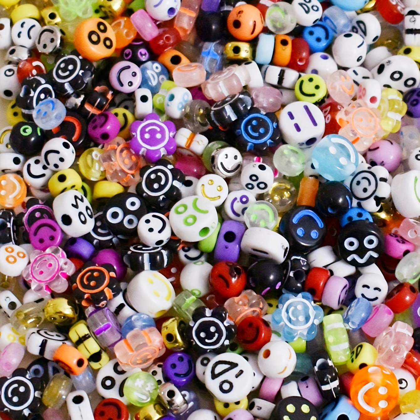  Smile Face Beads, 10mm Happy Face, Acrylic, Cute Spacer Beads,  Necklace and Bracelet Making, Jewelry Supplies, 100pcs (Colorful)