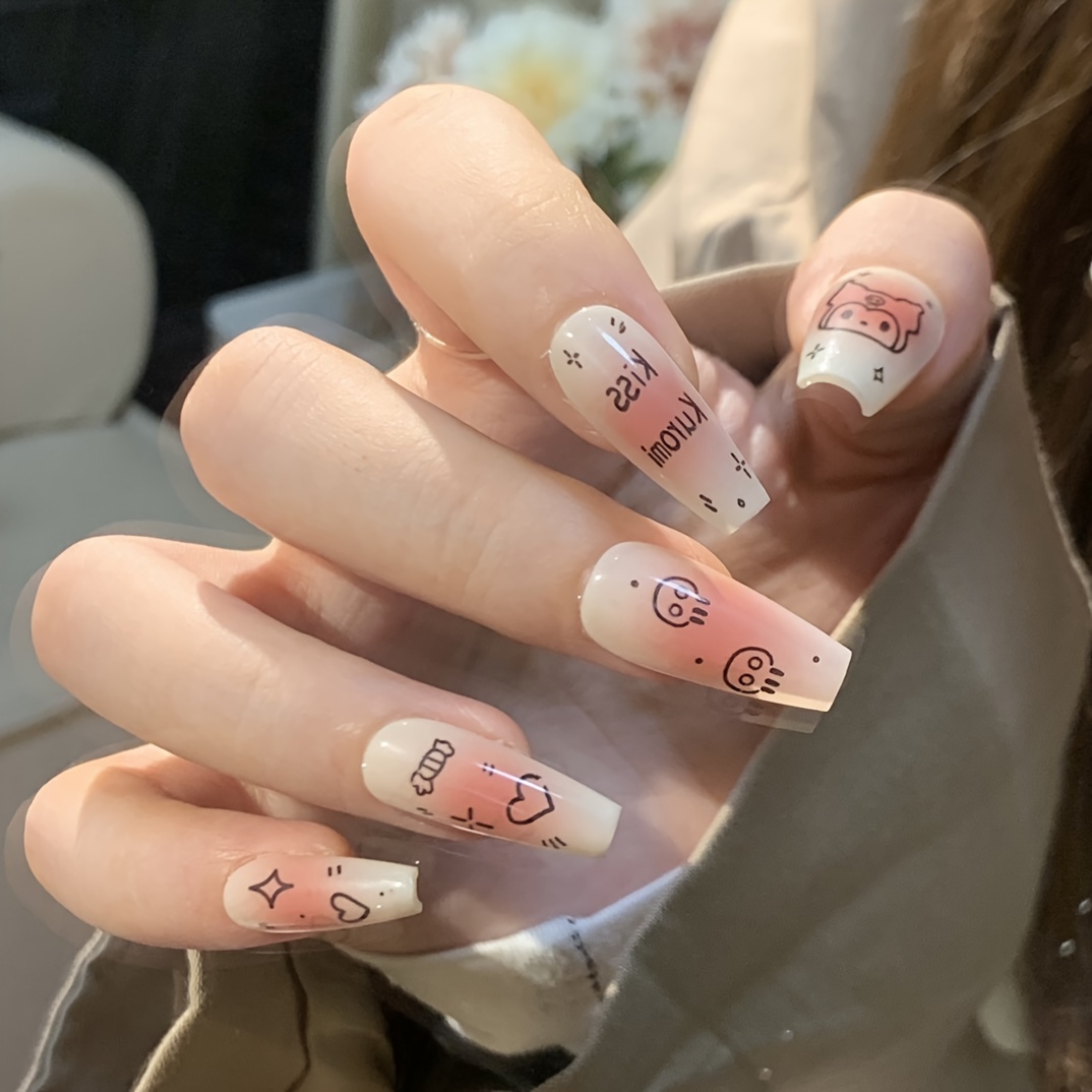 10pcs Sanrio Hello Kitty Fake Nails Ins Handmade New Cute Cartoon High-End  Manicure Sweet Girl False Nails with Wearing Tool