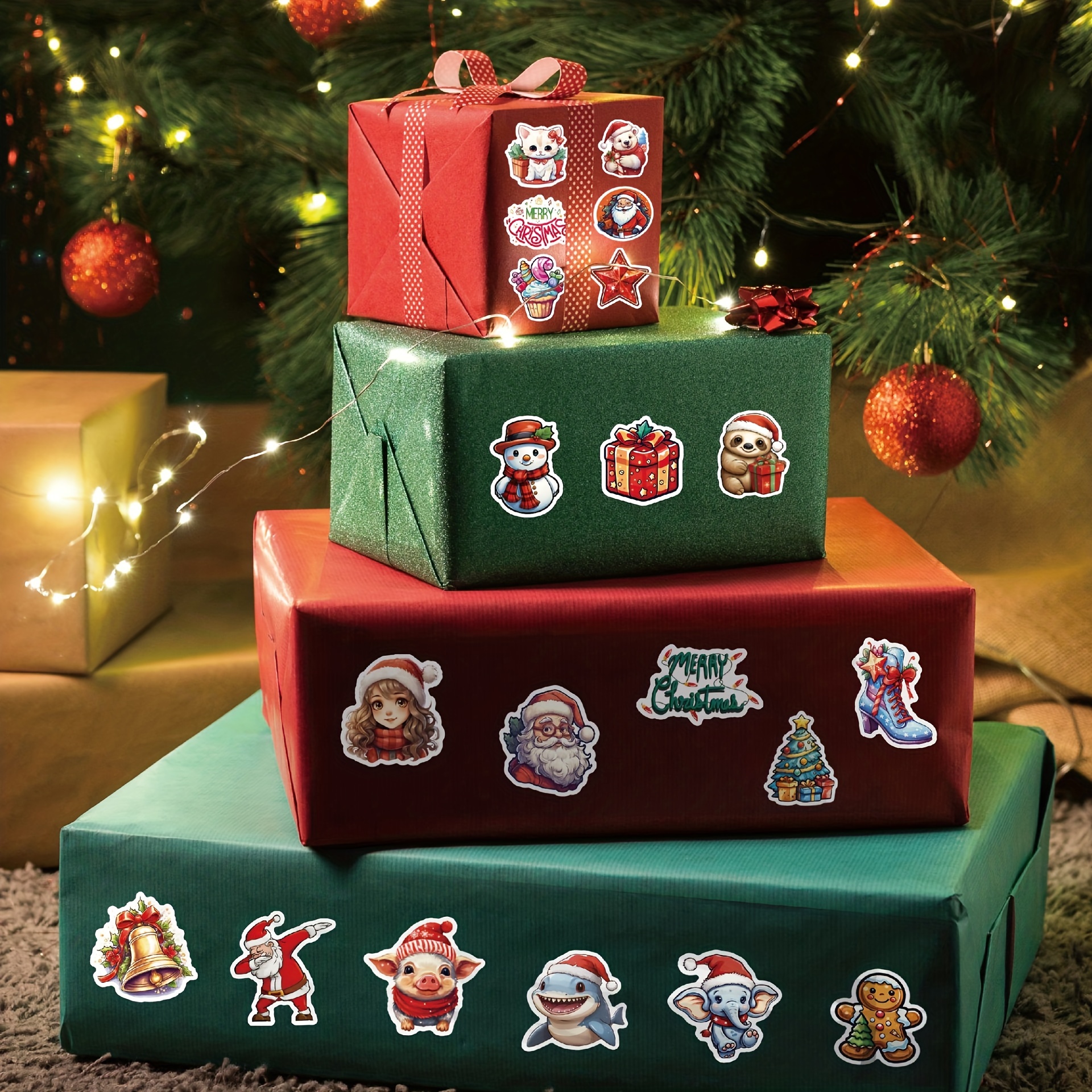 Caja de regalo de navidad, pegatina de dibujos animados, caja de regalo  bonita de navidad, pegatinas, vacaciones de año nuevo