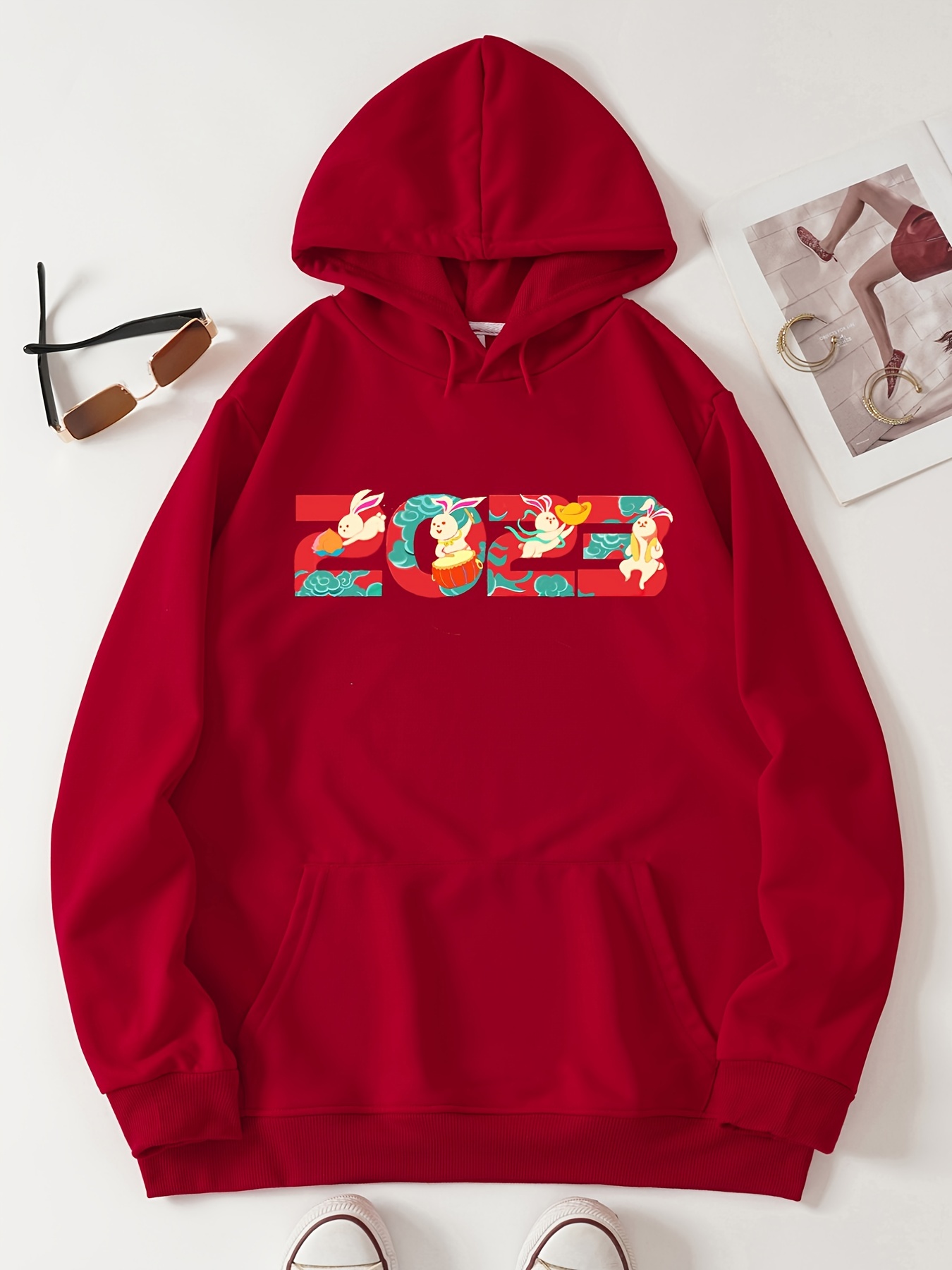 Chinese New Year 2023 New Year Graphic Print Hoodie, Long Sleeve