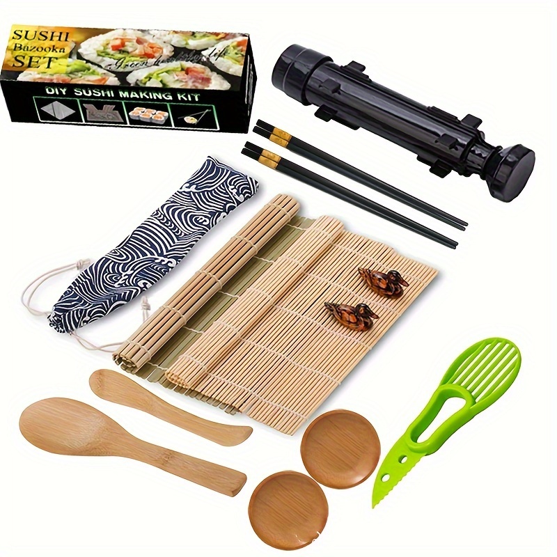 Akozon 13pcs Bamboo Sushi Rolling Mat Sushi Making Kit Homemade Sushi Gadget, Brown