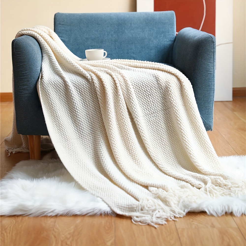 1pc knitted throw blanket with tassels bubble textured lightweight throw blanket for couch bed sofa home decor 3