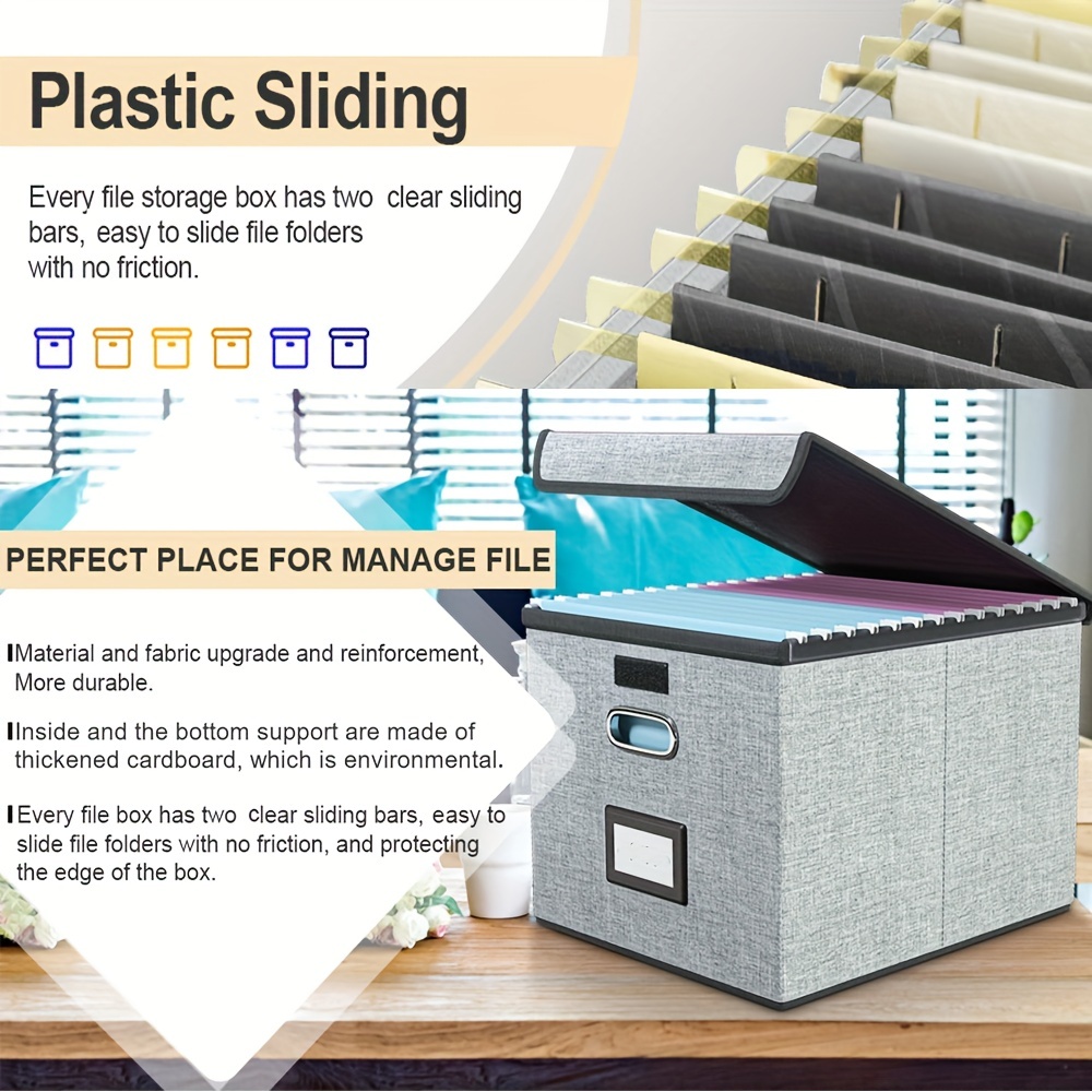 Collapsible Linen File Box Organizer with Lid