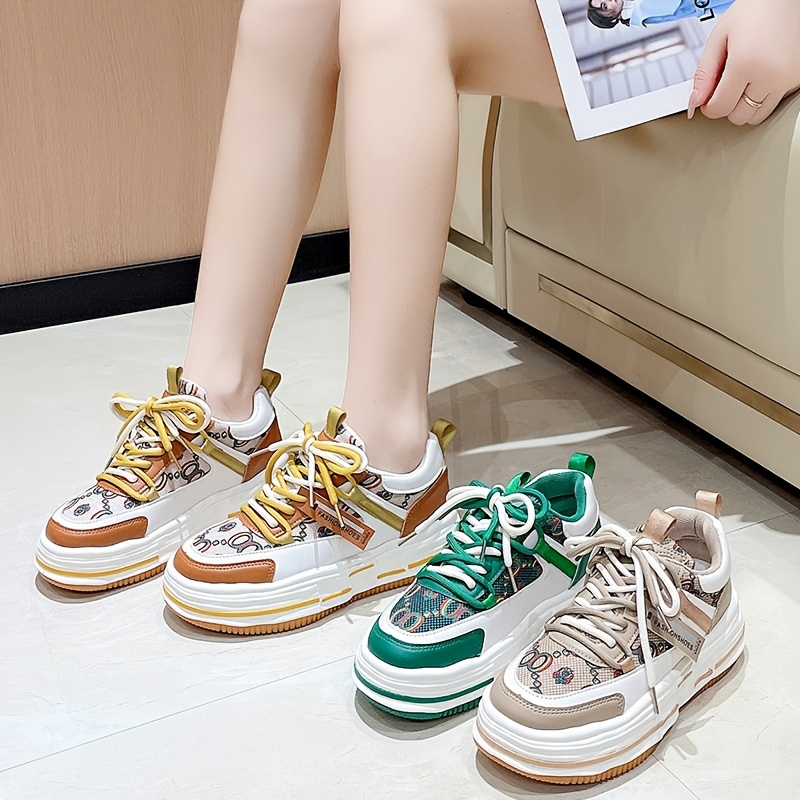 Colorblock Platform Sneakers Lace Up Running Shoes