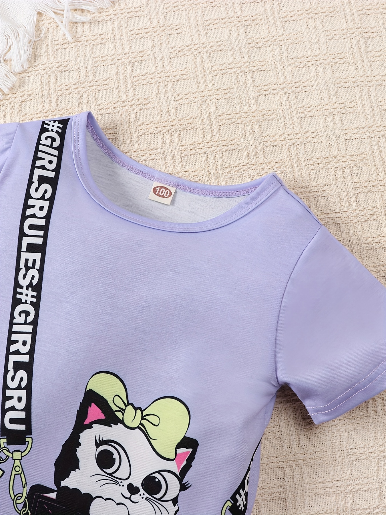 Girls Cat Print Short Sleeve Dress