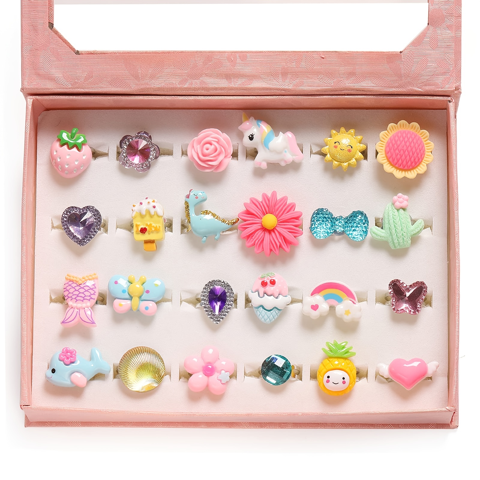 50 anillos de joyería para niñas pequeñas, anillos de juego ajustables para  niños en caja, anillos de juego de simulación y disfraces para niñas