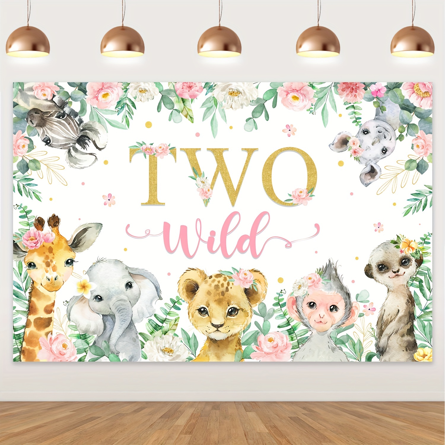 

1pc, Jungle Themed 2nd Backdrop Pink Jungle Animal Photography Background Cloth For Girl's Birthday Party Decoration Supplies Wild Party Photo Supplies