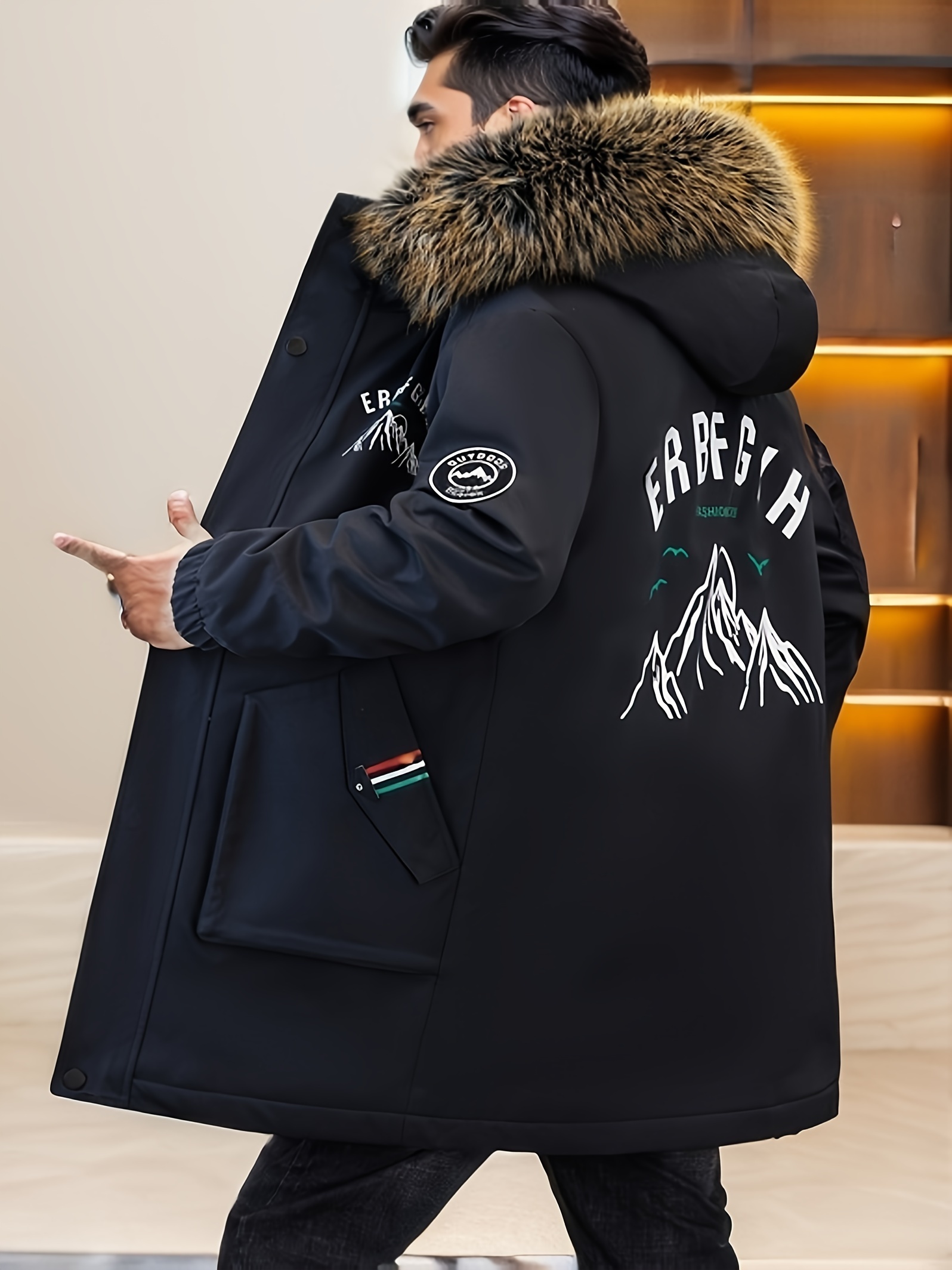 Men's Mid-Length Thickened Warm Jacket, Trendy Youth Style