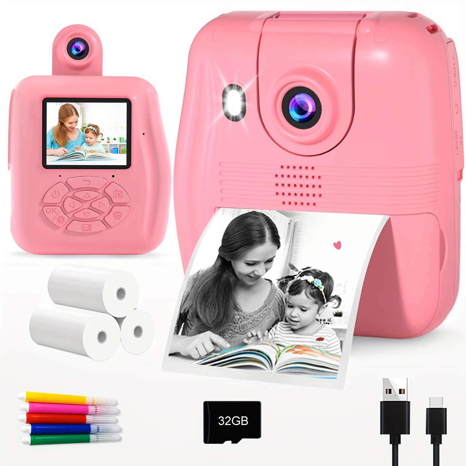 Appareil photo à impression instantanée pour enfants, appareil photo  numérique, vidéo HD 1080P, cadeau d'anniversaire bricolage pour filles
