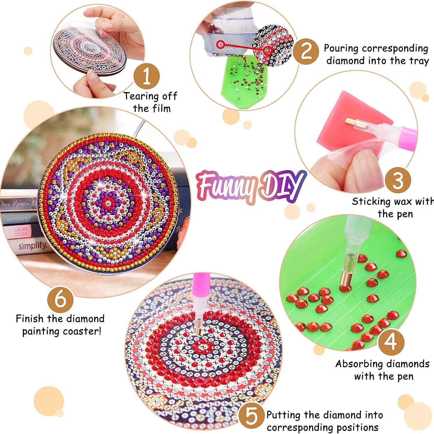6 Pcs Diamond Painting Coasters, DIY Boho Diamond Art Coasters