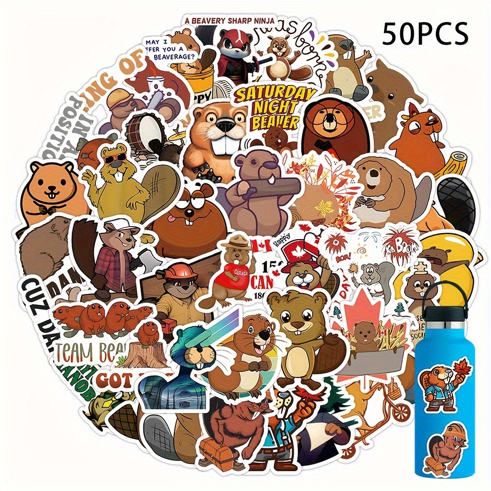 50 Stück niedliche Cartoon-Tier-Biber-Aufkleber, wasserfeste Vinyl
