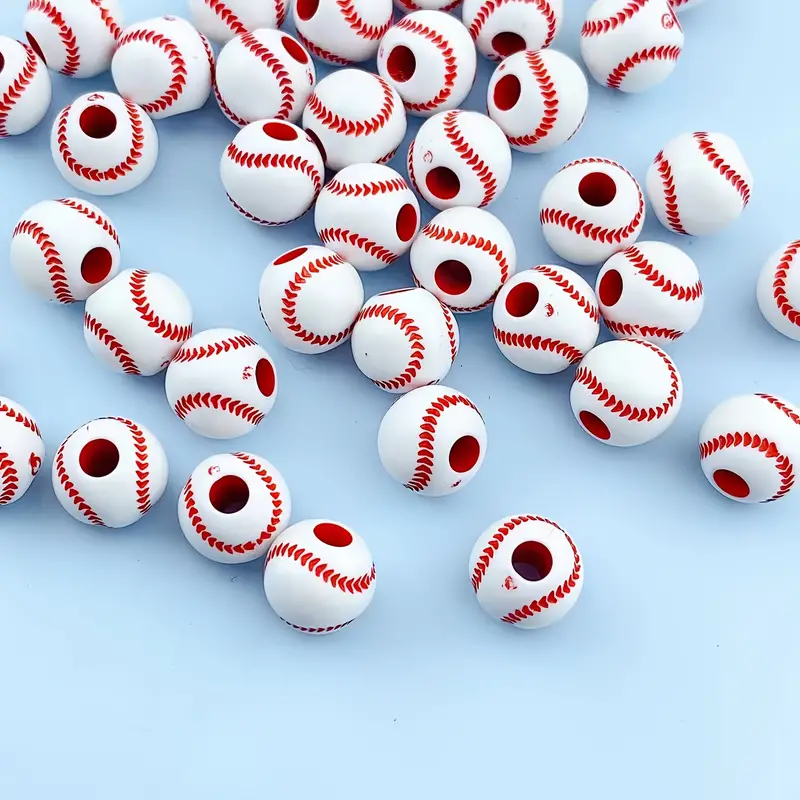 Diy Acrylic Red White Line Baseball Beads Bracelets Necklace - Temu