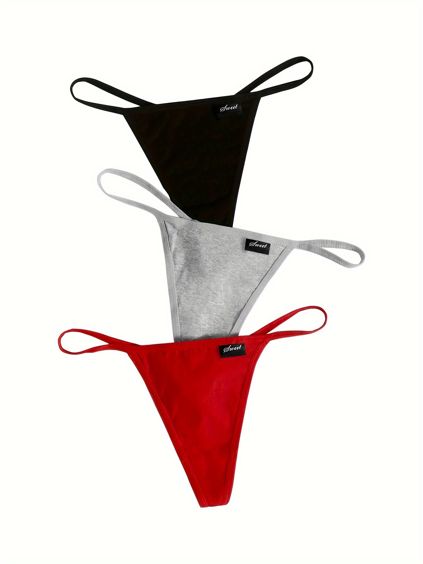 3pcs Simple Solid Thongs, Soft & Comfy Stretchy Intimates Panties, Women's  Lingerie & Underwear