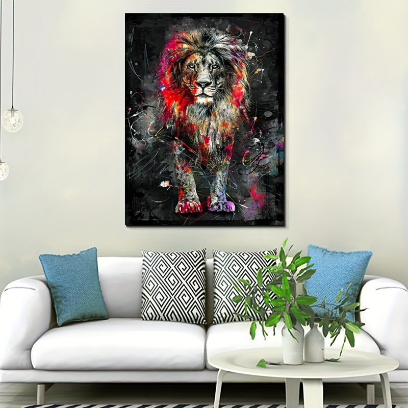 

1pc, Abstract Graffiti Lion Canvas Painting, Modern Color Animal Poster Prints, Home Mural Decoration Pictures, - Thickness 1.5 Inch