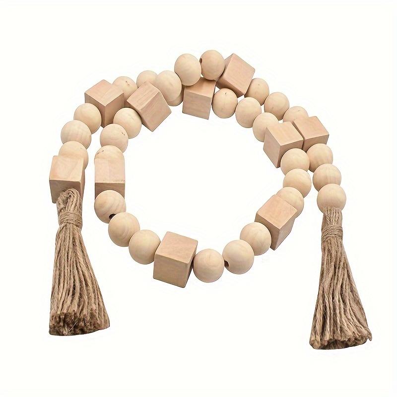 1pc Boho Wood Beads, Tassel String Hemp Rope Home Decor Wood Beads,  Handmade Garland Farmhouse Ornament