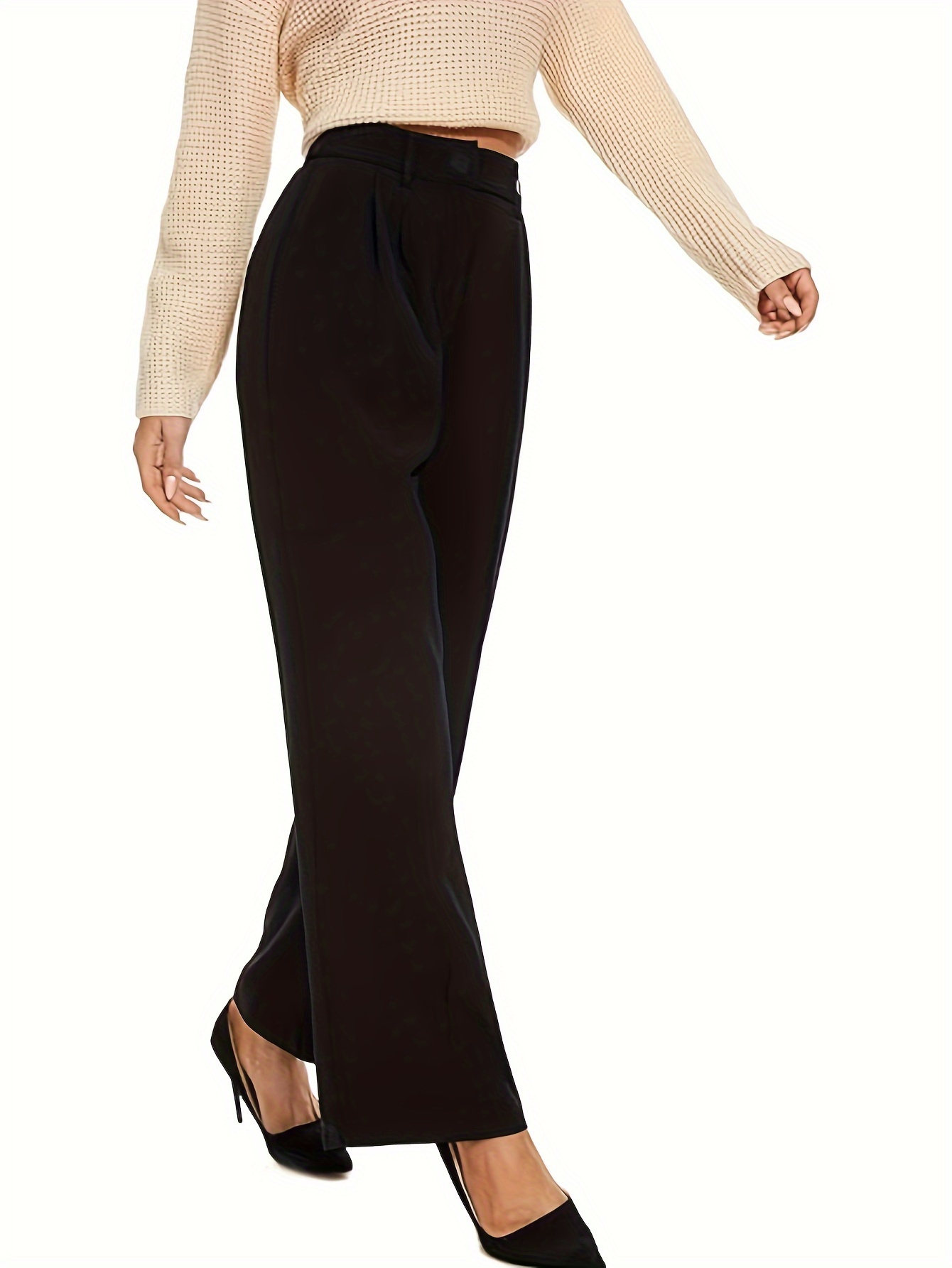 Womens Casual Formal Pants High Waist Long Loose Straight Wide Leg Suit  Trousers