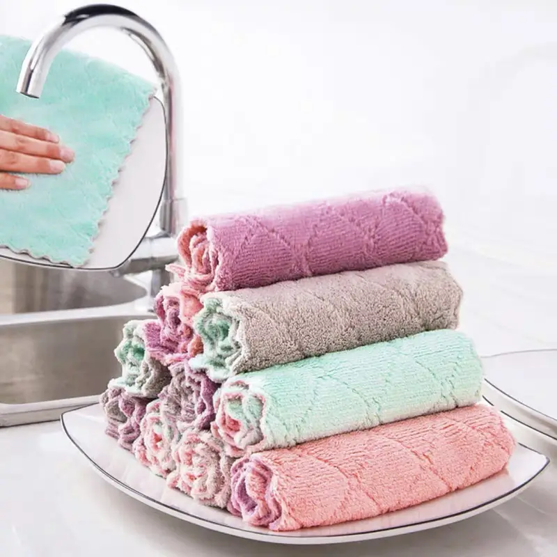 11Pack Kitchen Dish Cloths Reusable Dish Towels,Super Absorbent Coral  Velvet Cleaning Cloths for Cleaning Tableware, Kitchen, Bathroom(Pink  grey10 x