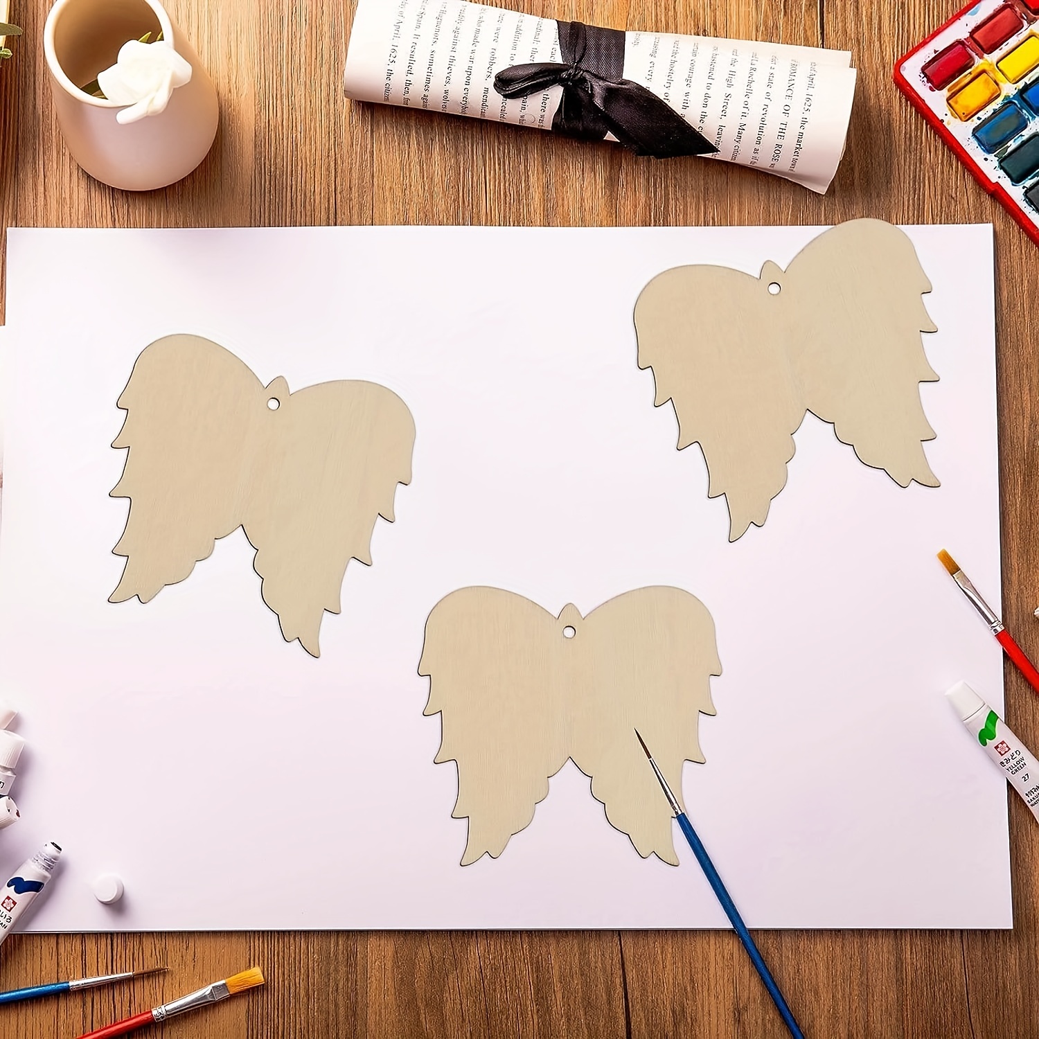 Wood Angel Wings Decorative Embellishments for Crafts